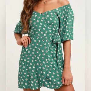 Billabong Green Floral Off-Shoulder Mini Dress